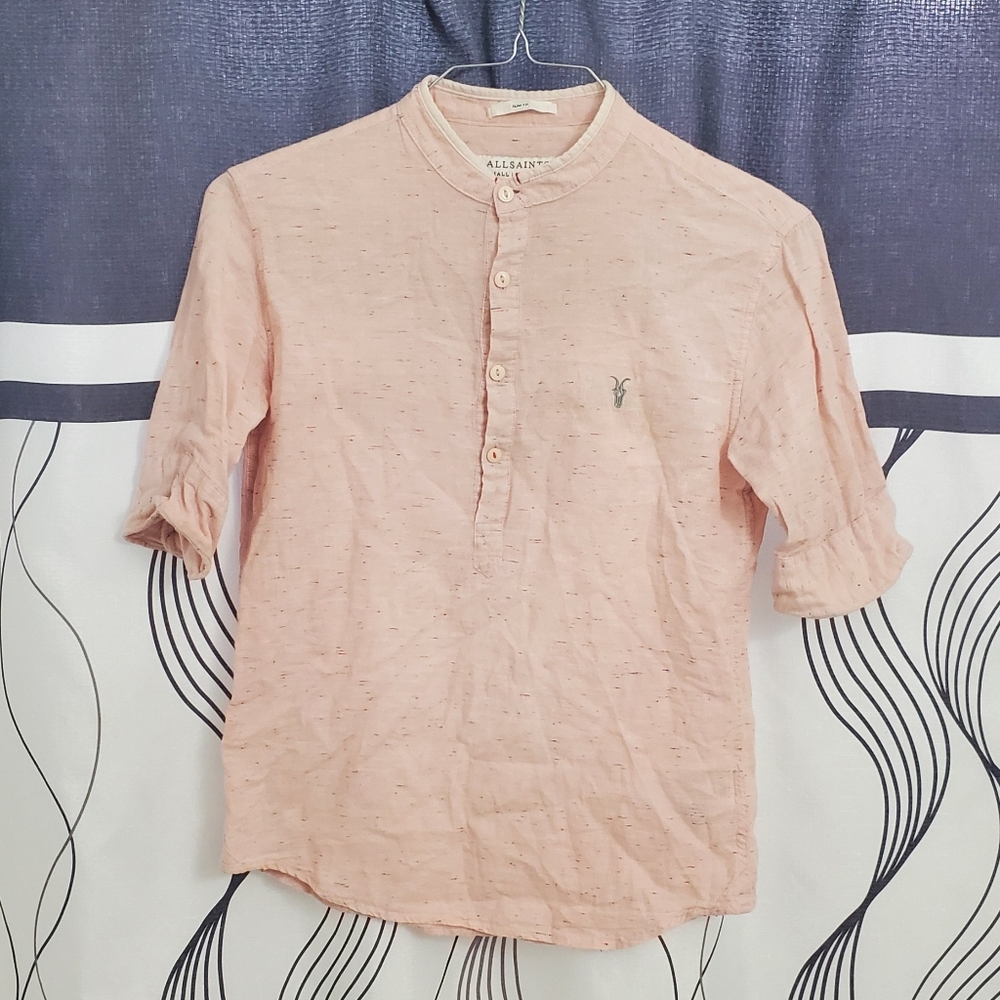 All Saints Mandarin collar half button down shirt